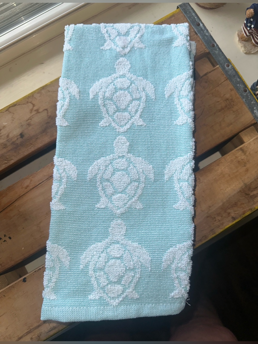 Sea Turtle Dish or Hand Towel - Aqua & White